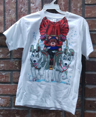 Just Add A Kid Child size Medium Tshirt with a dog musher and dogteam - Cute! 