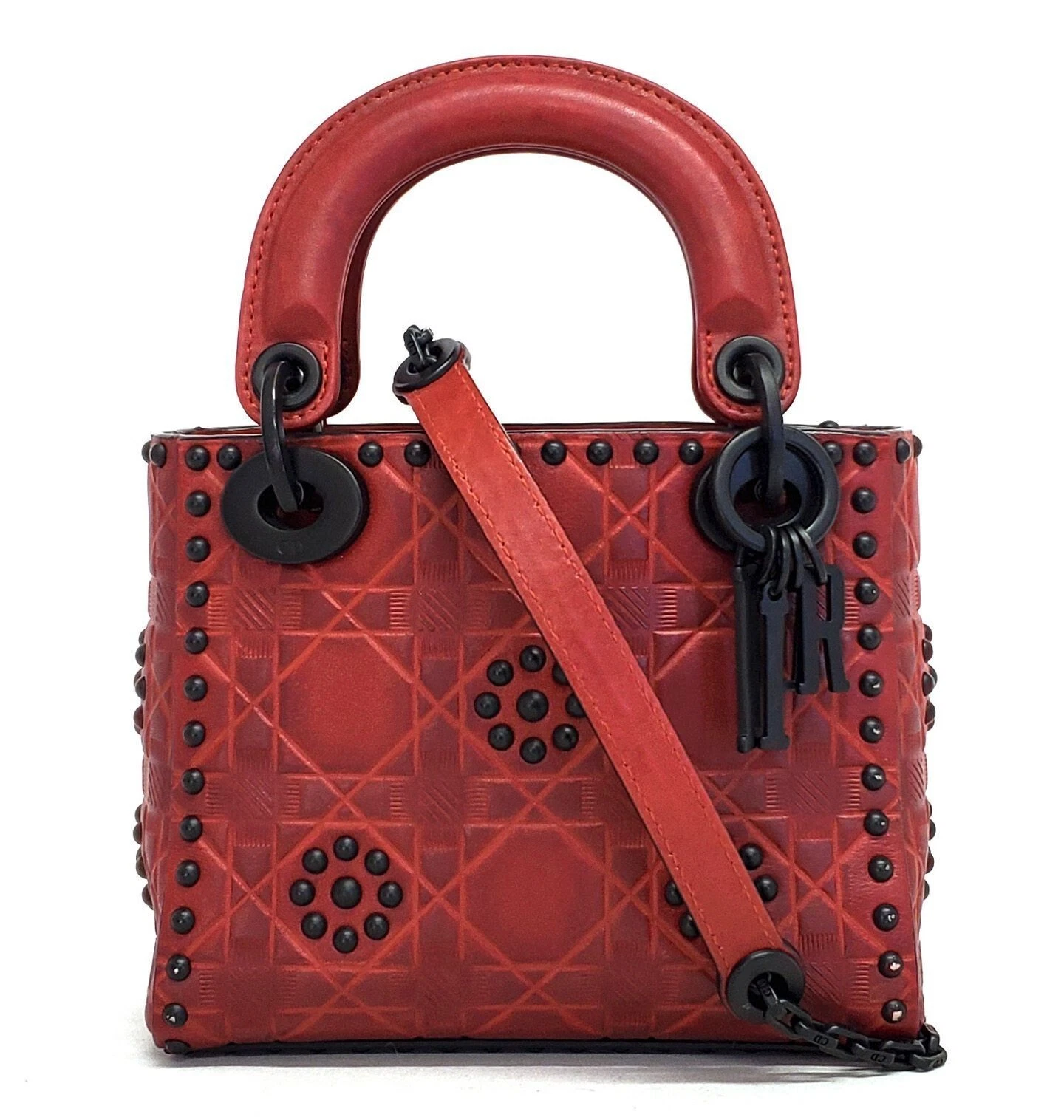 Christian DIOR Mini Lady Dior Sac à main 2 voies Canaje épaulettes clous et cuir