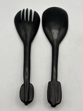 Ironwood Salad Serving Utensil Fork & Spoon Set Hand Crafted Tribal Theme