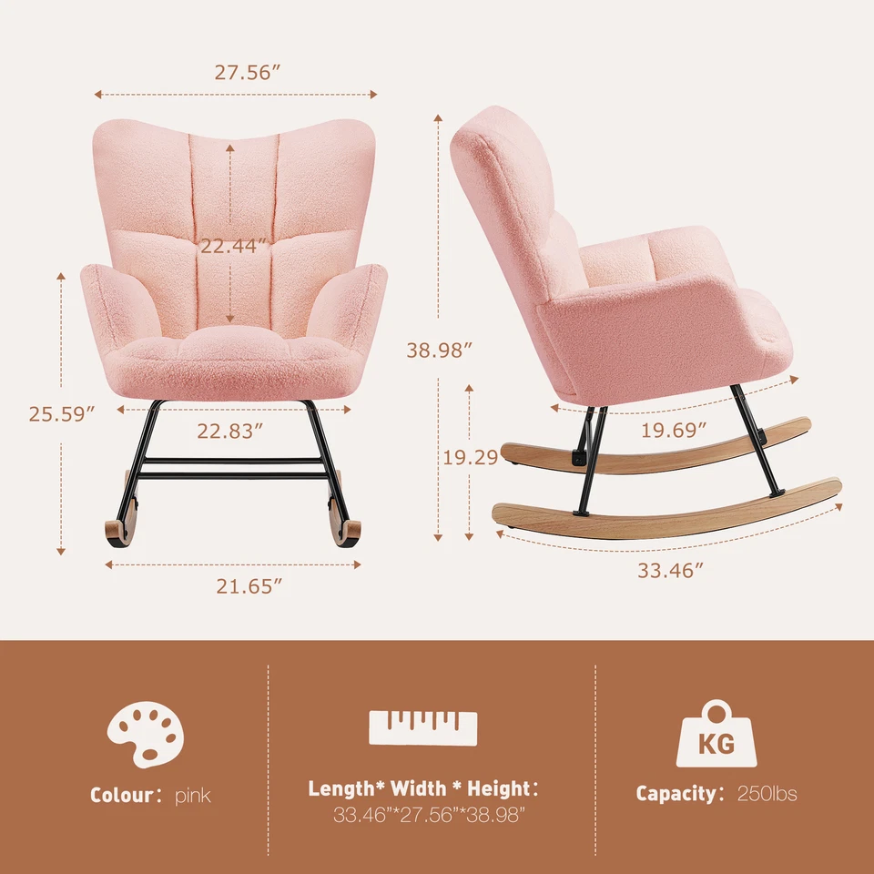 Comfortable Rocking Chair, Teddy Fabric Living Room Lounger, Extra-wide Seat - Image 4 of 4