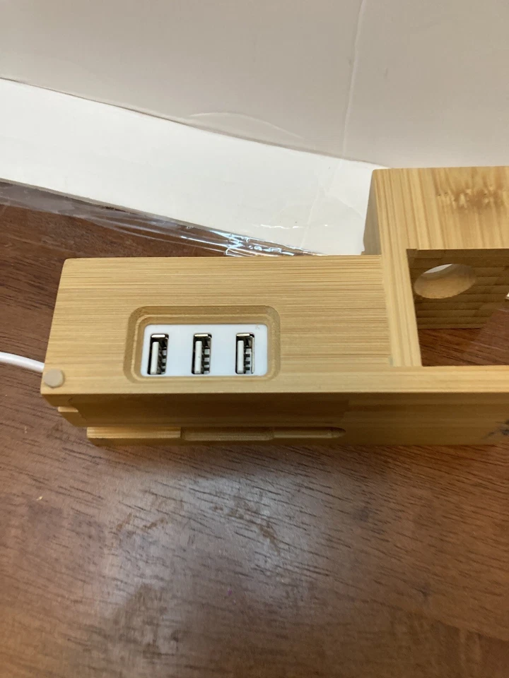 Base de carga de teléfono con soporte puertos USB de bambú para Apple Watch i Phone X 11 Foto 4 de 4