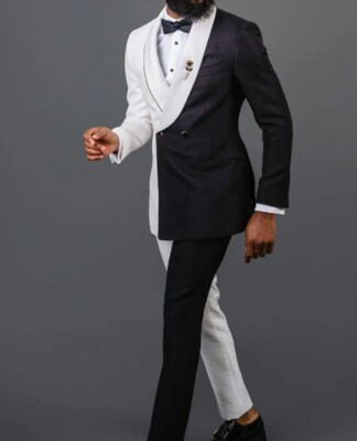 Men's Fashion Colour Clash Suit Black+White Casual Creative Styles Party Blazer
