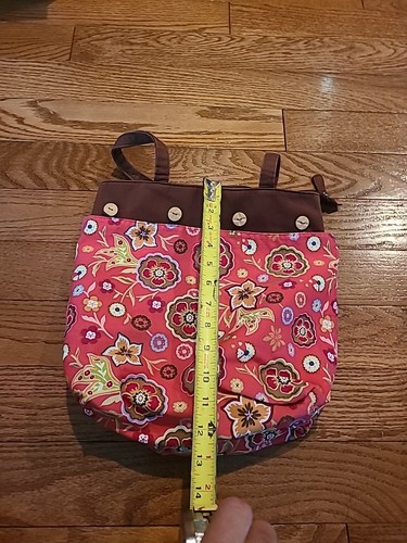 Longaberger Reversible Convertible Pretty in Pink/Brown Floral Tote Bag 3 in 1 - Picture 6 of 8
