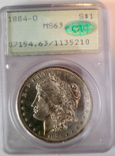 1884-O MORGAN SILVER DOLLAR ✪ PCGS MS-63 CAC ✪ $1 COIN RATTLER HOLDER
