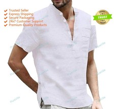 Indian Designer Mens Traditional Wear Cotton Shirt Wear Half Sleeve Kurta