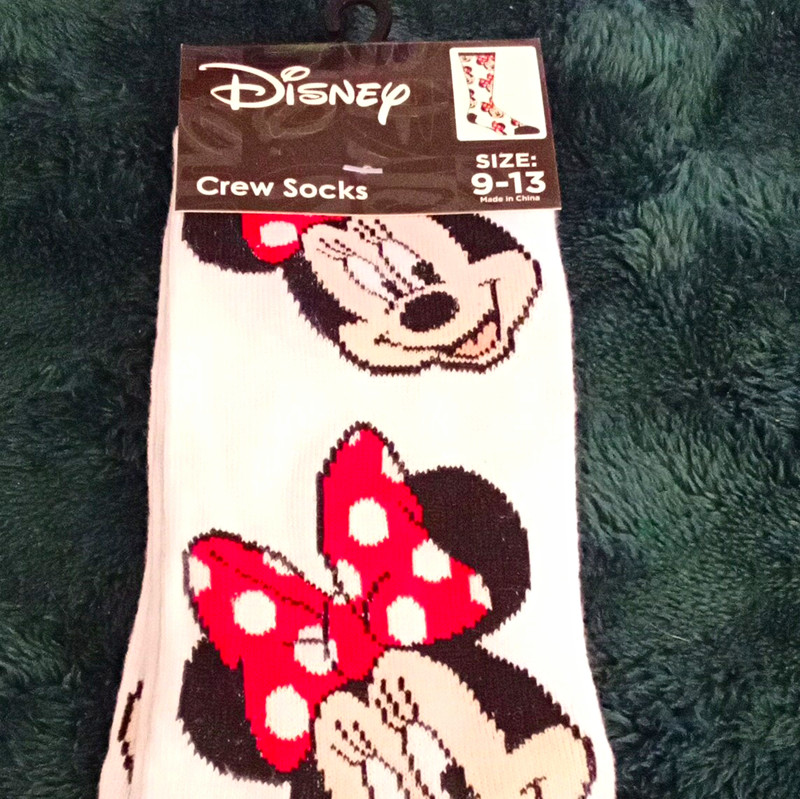 Disney Minnie Mouse Men's Crew Socks Size 9-13 White/Black/Red Cotton 1 Pair