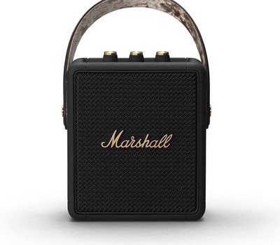 Marshall Stockwell II Portable Bluetooth Speaker, Black/Gold Rectangular