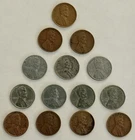 Lincoln Wheat Small Cents 1941-1944, 1942-D, 1943-S, 1944-S Steel & Bronze