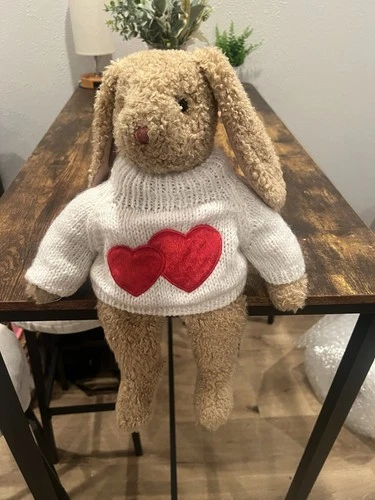 Vtg TY Beanie Baby Classic Curly Bunny Rabbit 1991 Hearts Sweater Plush 18”