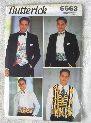 Vintage 90er Butterick Muster 6663 Herren Weste Kummerbund Fliege formelle Kleidung