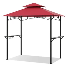 8' x 5' Grill Gazebo w/ 2 Shelves 7 Hooks Metal Frame Soft Top