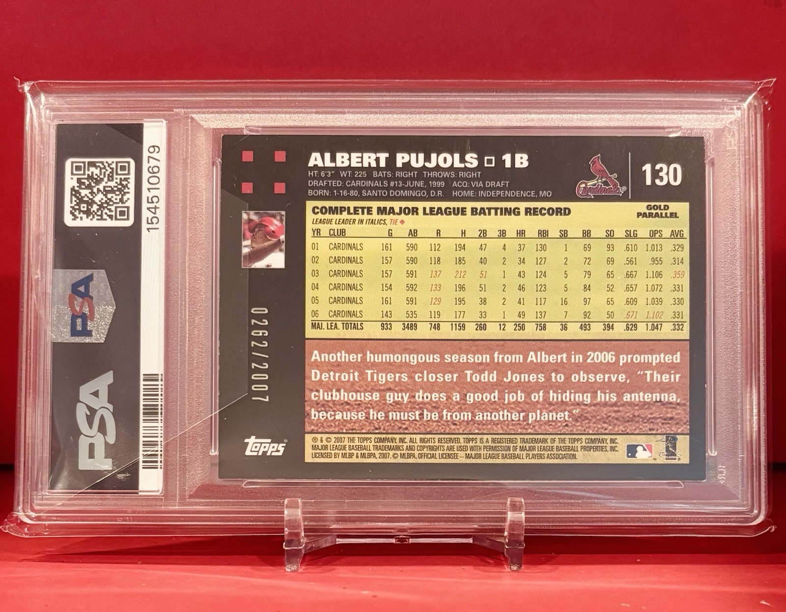 2007 ALBERT PUJOLS TOPPS GOLD #/2007 PSA 7 #130 ICONIC LOOKS NICER UNDERGRADED view 2