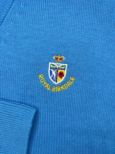 Glenmuir ROYAL BIRKDALE Sweater Pullover Men’s Small Baby Blue V-Neck 100% Wool - Picture 4 of 5