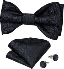 Men Bow Tie Paisley Striped Self-Bow Tie for Men and Silk Woven Bowtie Pocket Sq