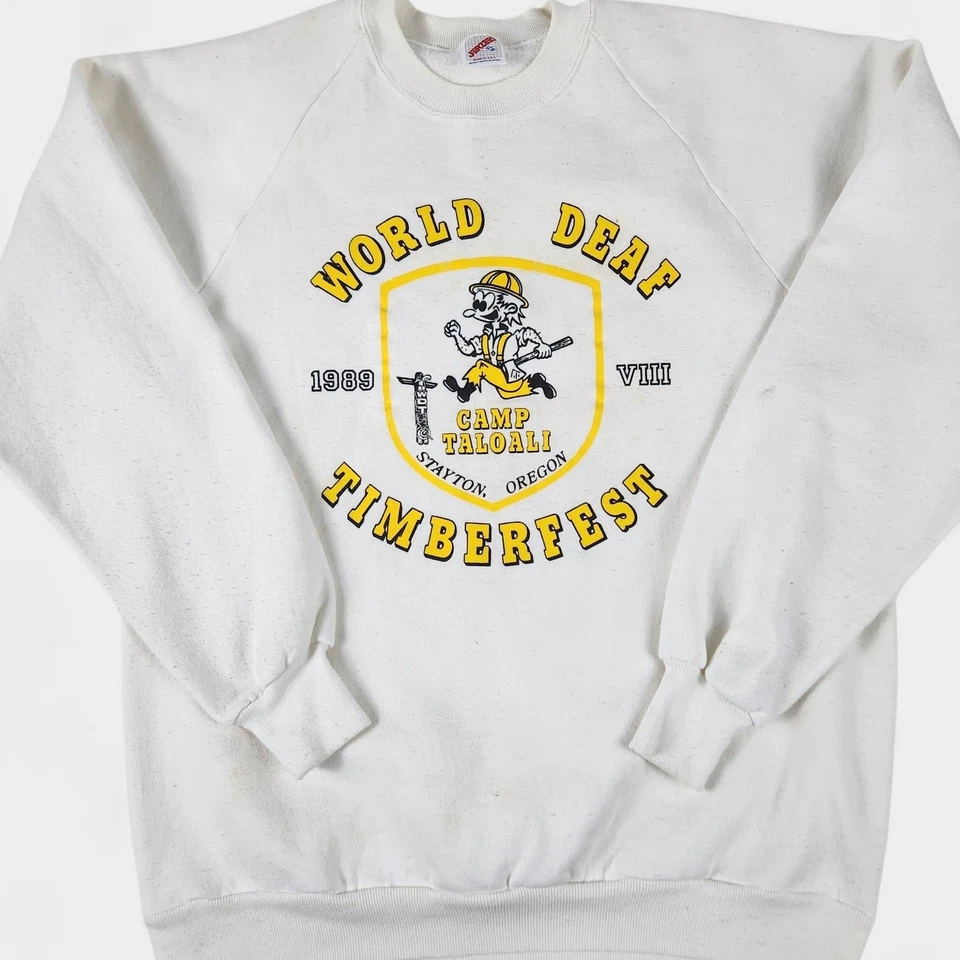 复古 World Deaf Timberfest 成人毛衣 L/XL 捆绑出售物品 1989 - 1991 Camp Taloali — 第 2/4 张图片