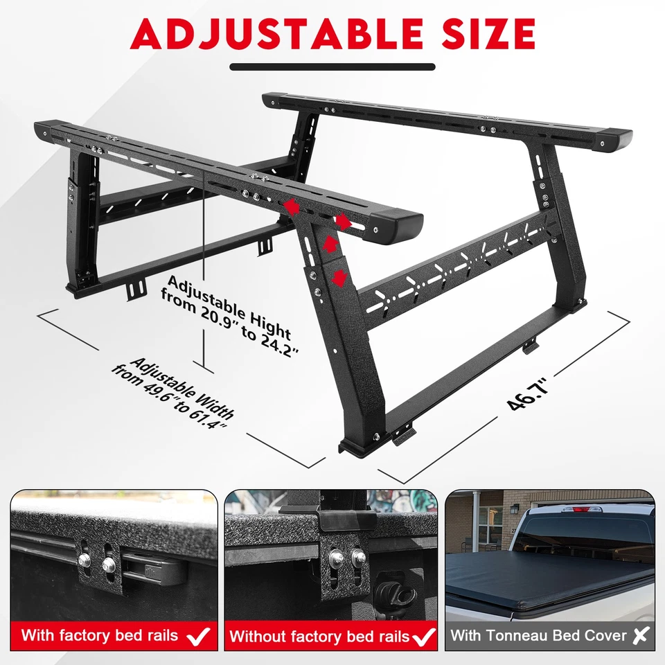 FIT Tacoma/Ford/Tundra/Gladiator/Dodge/Chevy/Nissan Adjustable Bed Rack Overland - Image 3 of 4