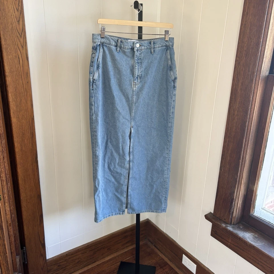 Maxi falda vaquera Derek Lam 10 Crosby para mujer 29 Lu tiro alto abertura frontal azul Foto 3 de 4