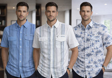 Mens Linen Shirts Style Half Sleeve Check Casual Fit Formal Dress Top Tee