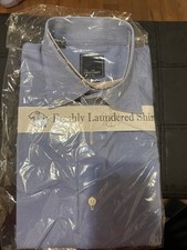 David Donahue Men's Trim Fit Check Blue White Dress Shirt Long Sleeve