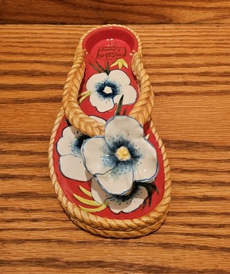 Diane'sHappyToes TropicalFlowerARTWARE Ceramic FlipFlop Votive/Ring Holder VTG