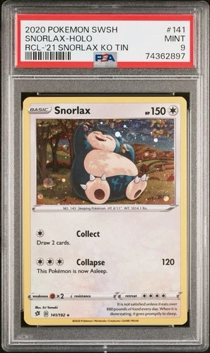 Pokémon 2020 Snorlax Holo Ko Tin PSA 9!💎