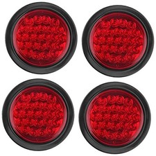 4Pcs 4 Inch Round LED Trailer Tail Lights Red 24 LED Waterproof, 4 Inch Round