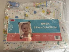 NOS Vtg Owen Coordinated 3 Piece Baby Set Comforter Crib Sheet Rec Blanket