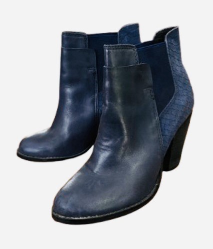 Aldo 3” Heel 100% Lthr W Snkskn Elastic Side Slip On Booties WMN 6 Navy Western - Picture 7 of 14