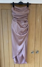 PrettyLittleThing Taupe Satin Bandeau Ruched Midaxi Dress Size UK 6 BNWT