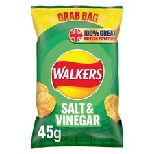 Walkers Salt & Vinegar Flavoured Grab Bag Potato Crisps 45g x 32 Pack