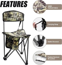 FLISSA Tripod Hunting Chair with Backrest Portable Hunting Stool Support 250 LBS