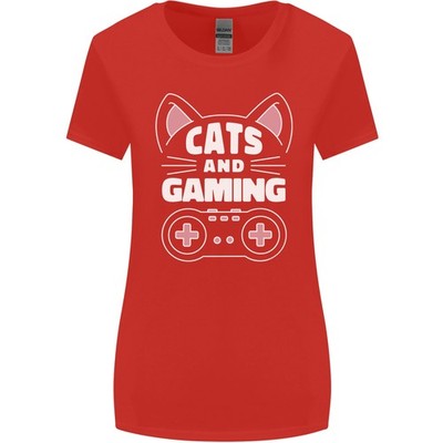 Cats And Gaming Funny Gamer Frauen T-Shirt Lockerer Schnitt