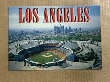 Postcard Los Angeles Dodgers CA California MLB Baseball Stadium Downtown Skyline