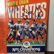 1992 NFL Champions Dallas Cowboys Wheaties Cereal Box Signed Autographed