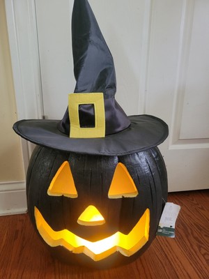 NEW Pumpkin Hollow 30'' Black LED Jack-O'-Lantern with Buckle Hat Halloween