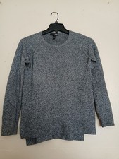 Aqua Sweater XS 100 Cashmere Crew Neck Cozy Layers Grey Pullover