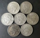 Lot of Seven $1 Peace Silver Dollars