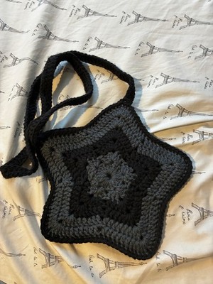 Mini Black and Gray Handmade Crochet Star Bag