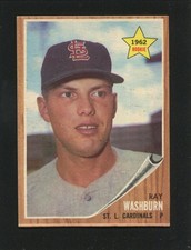 #19 RAY WASHBURN, Cardinals - 1962 Topps: EX-MT+, light water damage 220549e