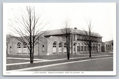 Port Allegany PA High School Arnold Ave Vintage Postcard Curteich Black & White