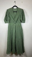 SANDRO Sheraze Broderie Anglaise Cotton Midi Dress In Khaki Green Size 40 XS