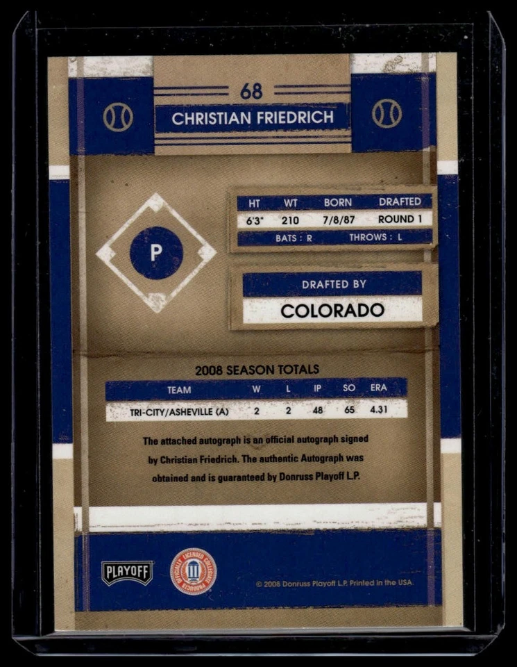 2008 Playoff Contenders Christian Friedrich #68 Auto - Image 2 of 2