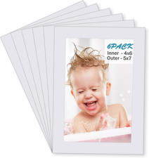 5X7 White Picture Mats Pack of 6, Frame Mattes for 4X6 Pictures, Acid Free, 1.2M