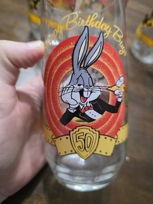Vintage 1990 Warner Bros Looney Tunes Happy Birthday Bugs Glasses Set of 5