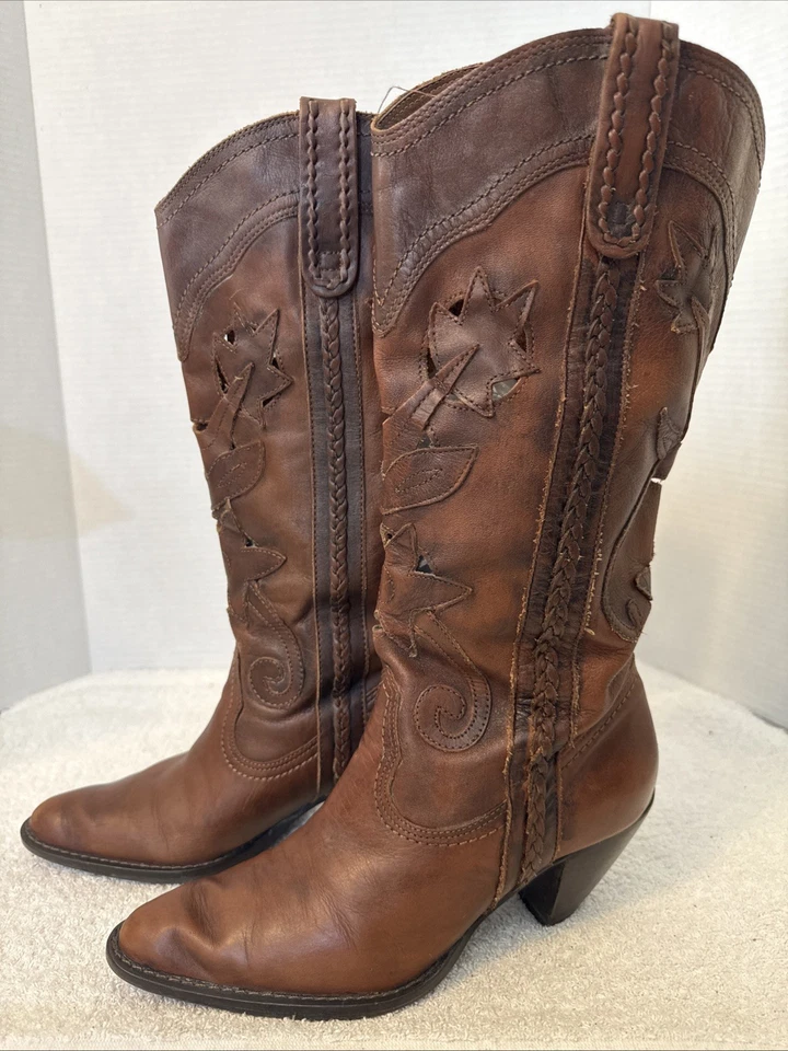 White Mountain Womens Santa Fe Brown Leather Cut Out Western Boots Size 7M - Image 3 of 4