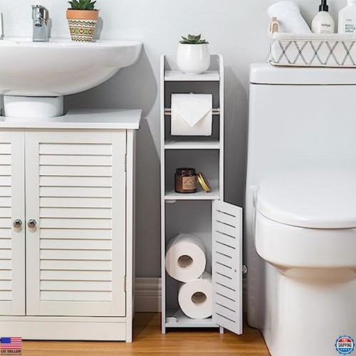 Toilet Paper Holder Stand - Bathroom Storage Cabinet for Small Spaces - White - Picture 3 of 4