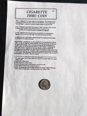 cigarette through quarter trick CIGARETTE THRU QUARTER .25 Two Sided Magic Coin Pocket Trick - Rubber Band