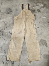 Carhartt Overalls Mens 42x29 Brown Duck Canvas Workwear Bib Carpenter Pants