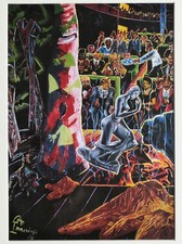 Jörg  IMMENDORFF " LEHMBRUCKSAGA  " Farbdruckgrafik im Passepartout 30x40 cm