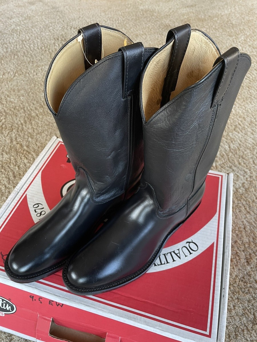 Men's EE JUSTIN Black Calfskin Leather Western Boots 12